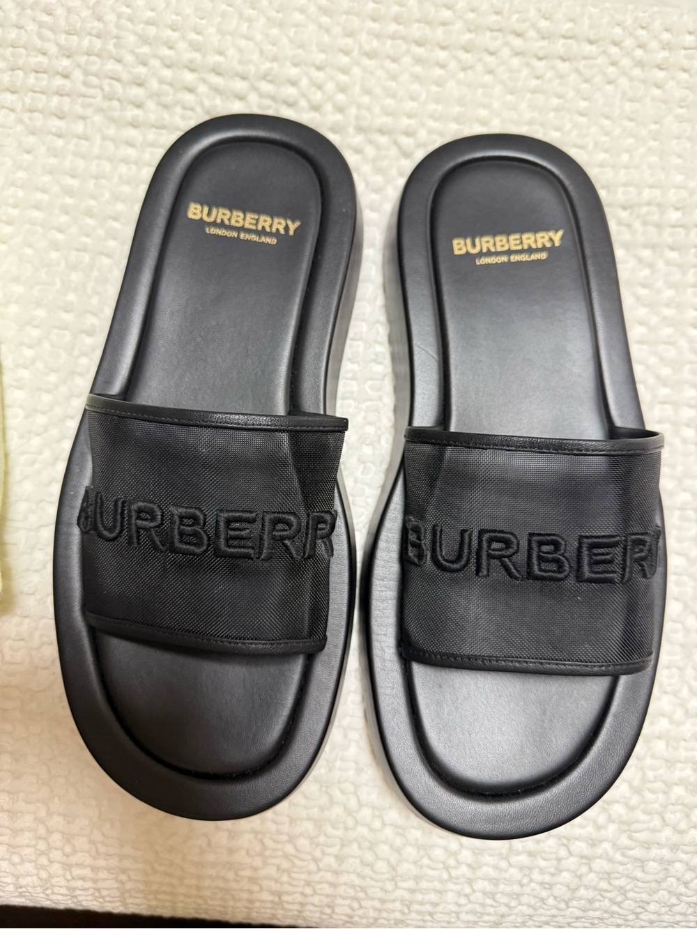 Burberry Black Slide Sandals with Embossed Logo - Picture 6 of 11